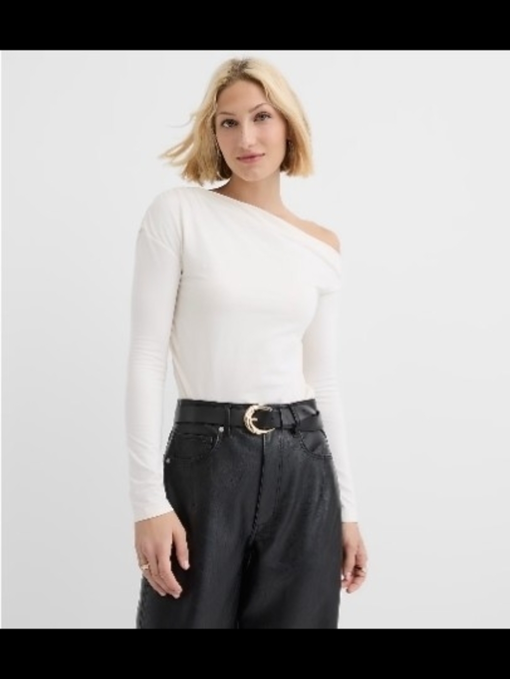 Asymmetrical Off The Shoulder Long Sleeve Top in Off-White